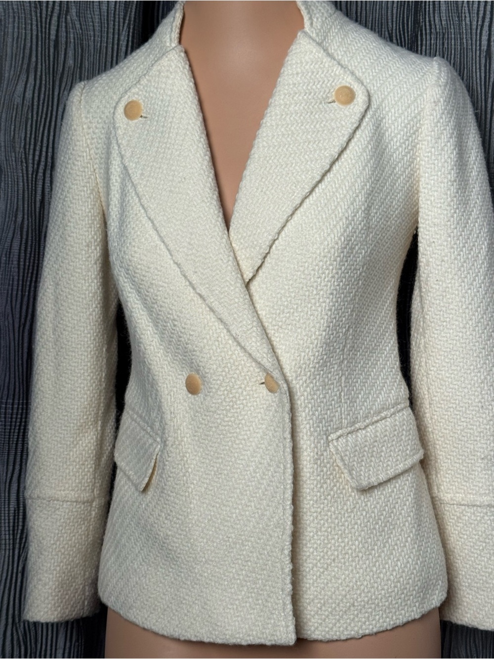 VINCE Women's Cream Double-Breasted Textured Boucle Blazer Jacket